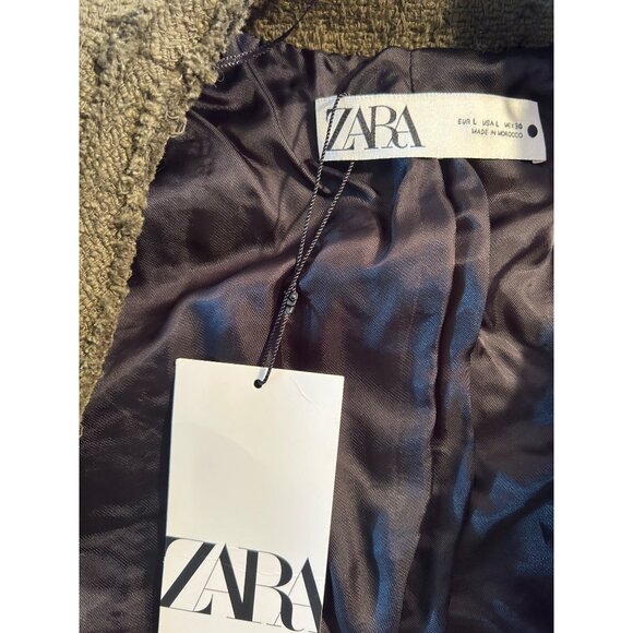 Zara Womens L Blazer NWT Olive Green Tweed Gold Buttons Shoulderpads - Picture 7 of 10